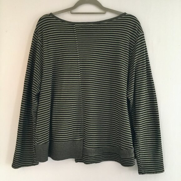 Habitat Sz XL Green Black Striped Artsy Lagenlook Cardigan Jacket Topper Blouse - Picture 2 of 10